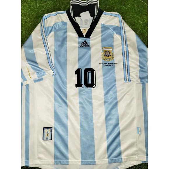 Ortega Argentina 1998 WORLD CUP Home Adidas Soccer Jersey...